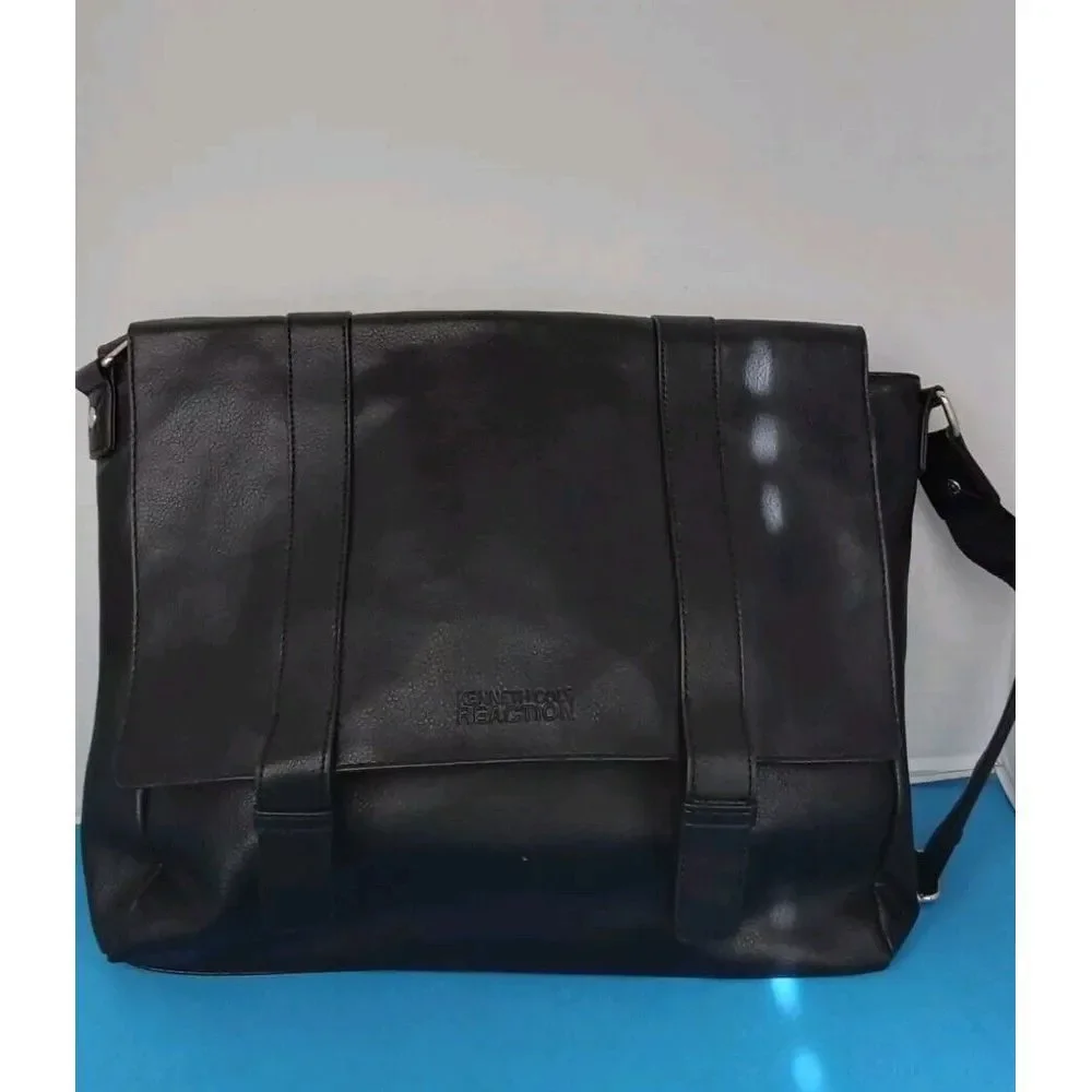 Kenneth Cole‎ Black Leather Messenger Bag Professional Laptop Shoulder Bag